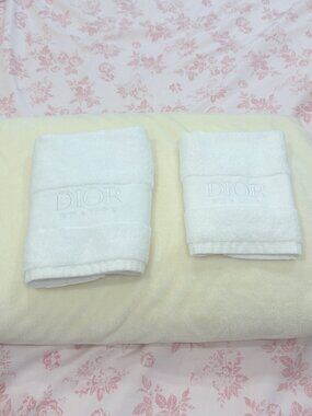 2 Dior Beauty White Hand Towel with embroidered "Dior Beauty" word -- White